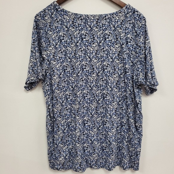 J Jill Women Pima Slub Scoop Neck Side Slit Tee Size XL Blue Floral Short Sleeve - Picture 3 of 10